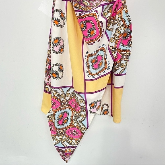 💫 VENUS | Asymmetrical Color Block Cinched Draped  Faux Wrap Mini Dress - Picture 5 of 7